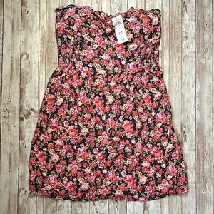 Abercrombie & Fitch Tube Top Mini Dress sz Large Women’s Floral Ruched Pink Red